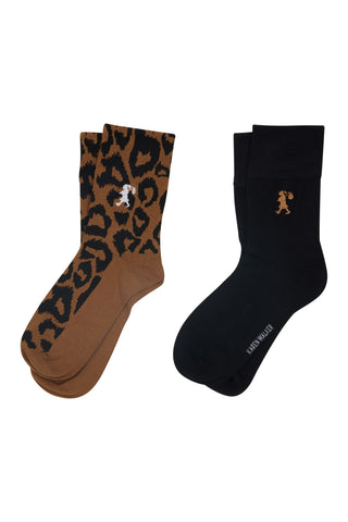Leopard Socks 2 Pack Tan/Black