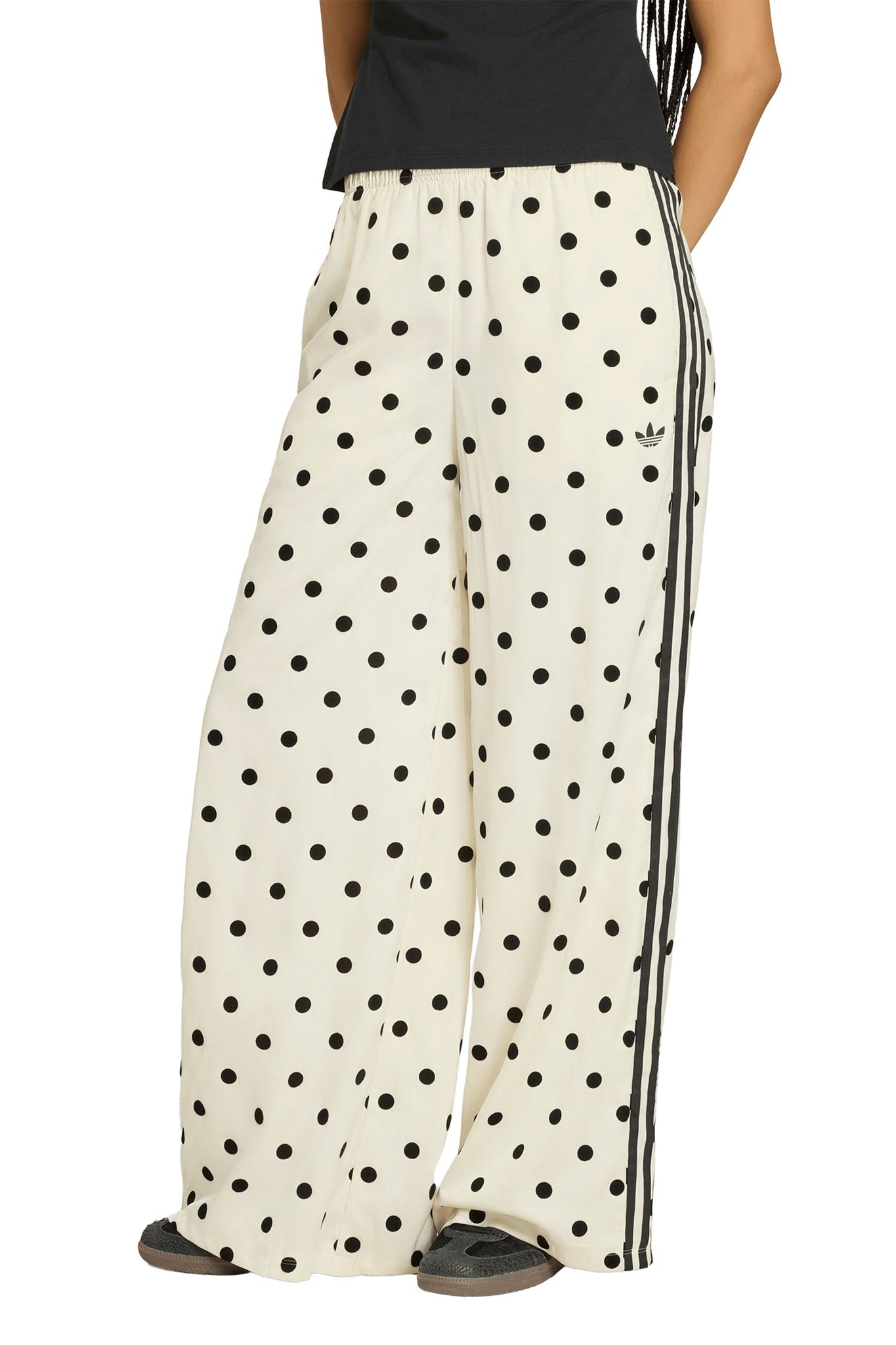 Satin Polka Dots Wide Leg Pant Off White