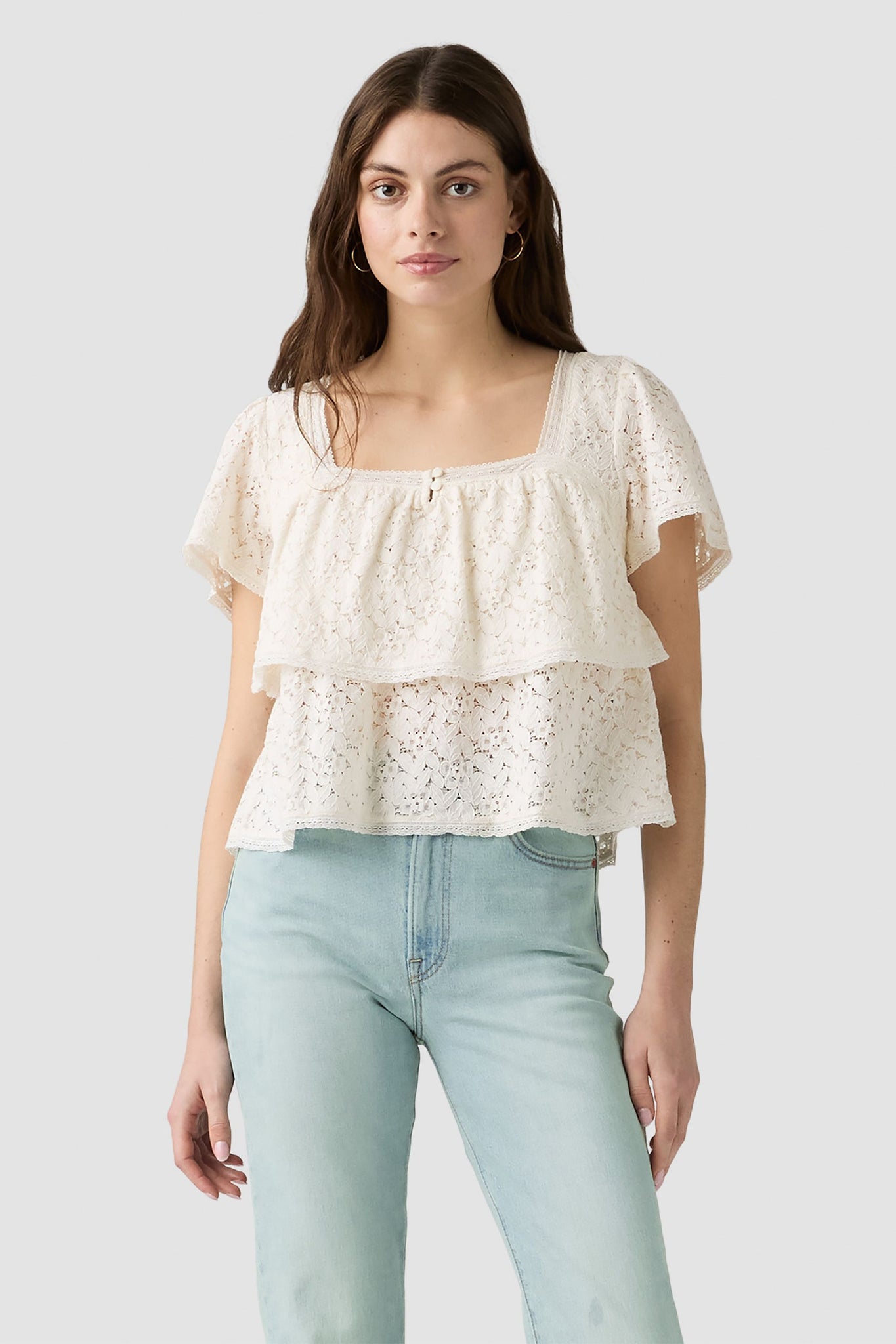 Dom SS Lace Blouse Egret Lace Egret