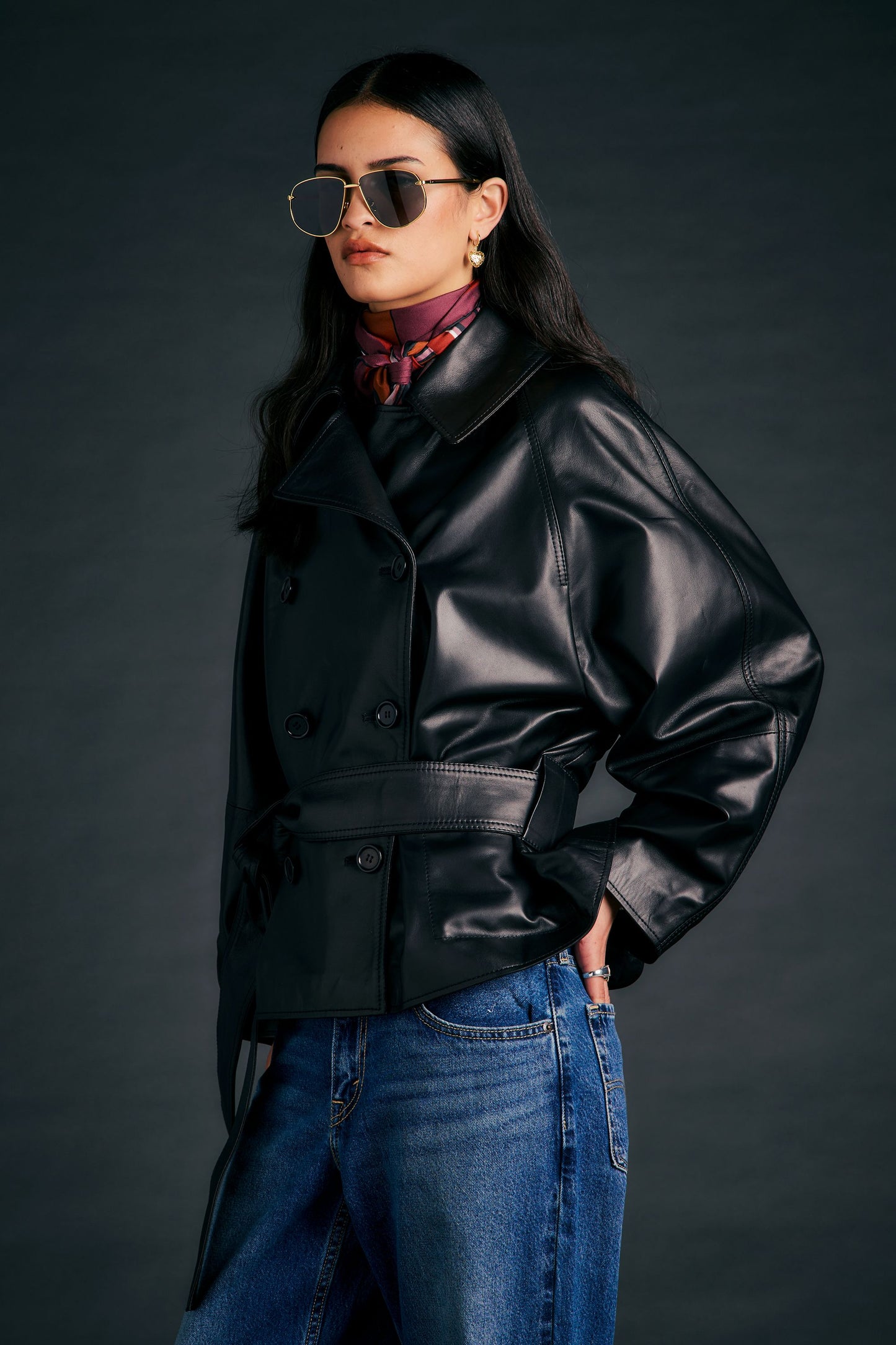 Leather Cropped Underground Coat Black