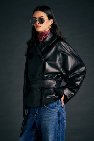 Leather Cropped Underground Coat Black