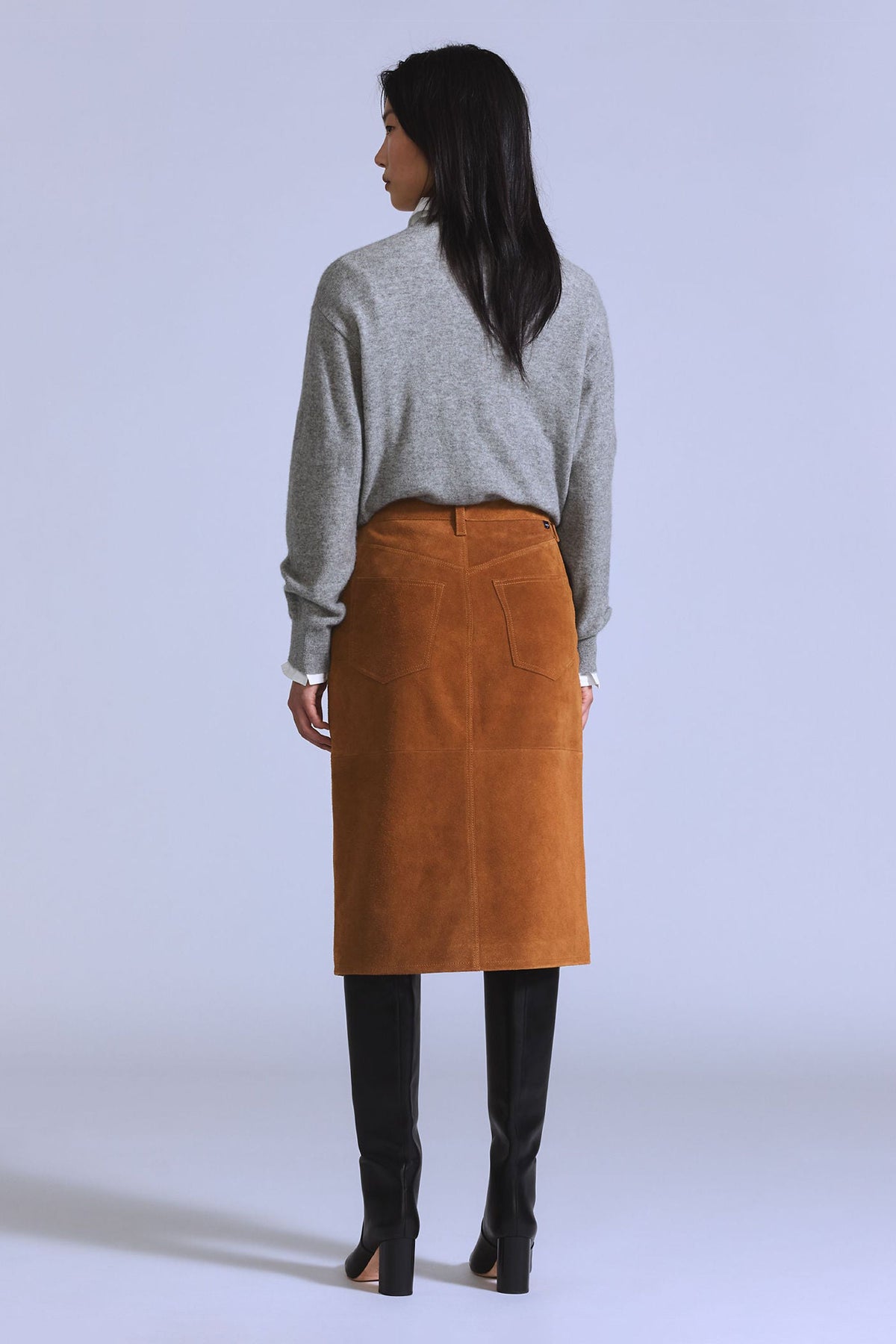 Blue Tab Suede Pencil Skirt Toffee