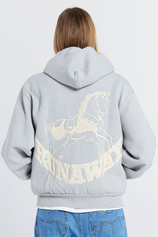 Rocking Horse Cropped Oversized Hoodie Grey Marle/Ecru