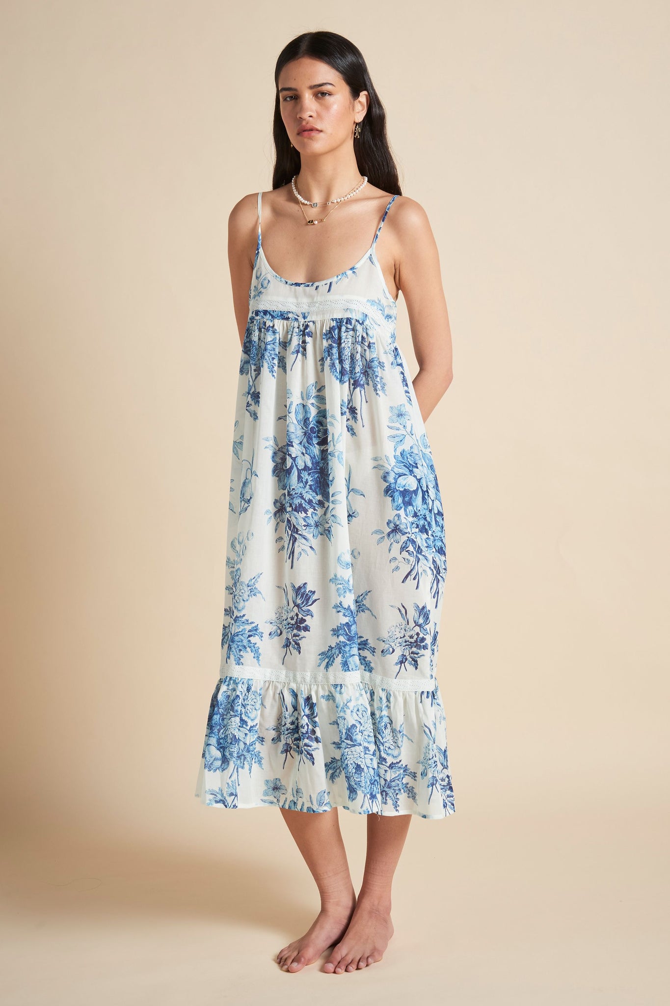 Romantic Floral Lace Insert Nightie Teal