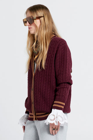 Collegiate Knit Cardigan Burgundy/Tan