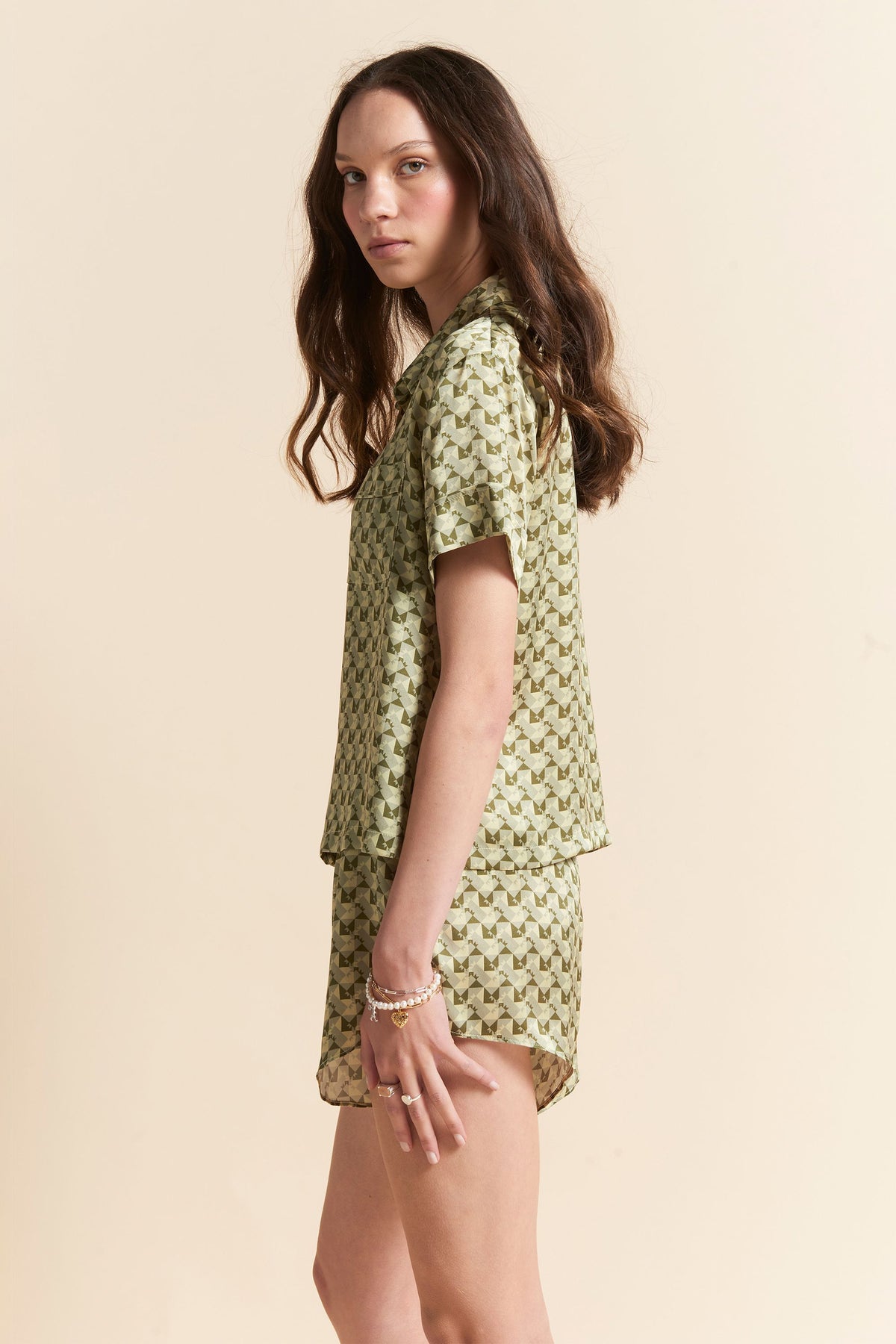 Monogram Tiles Silk Boxer PJ Olive
