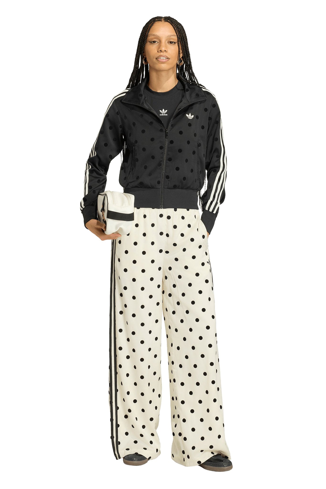 Satin Polka Dots Track Top Black