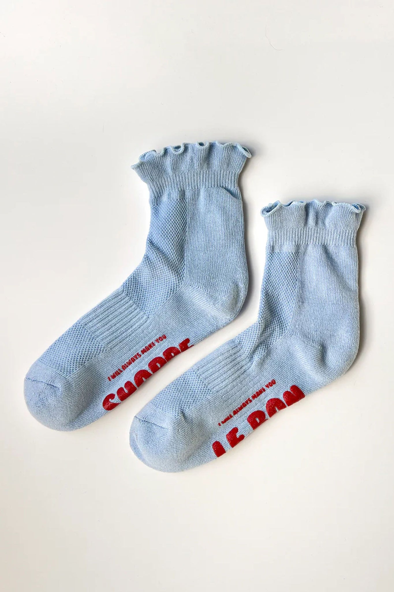 Ruffle Hugger Crew Socks Periwinkle/Red