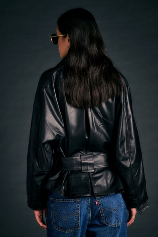 Leather Cropped Underground Coat Black