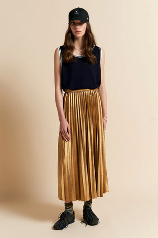 Metallic Sunray Pleated Skirt Golden