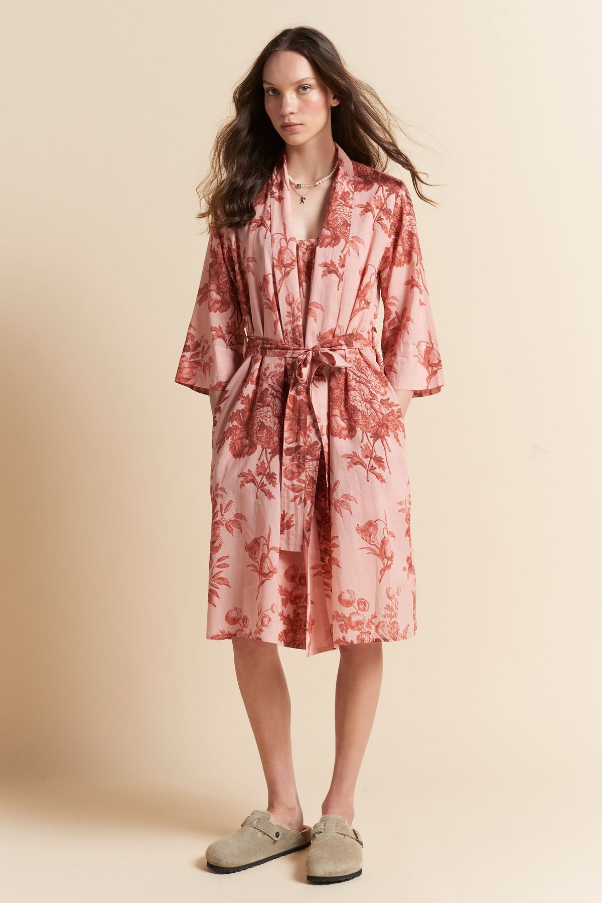 Romantic Floral Midi Robe Rose