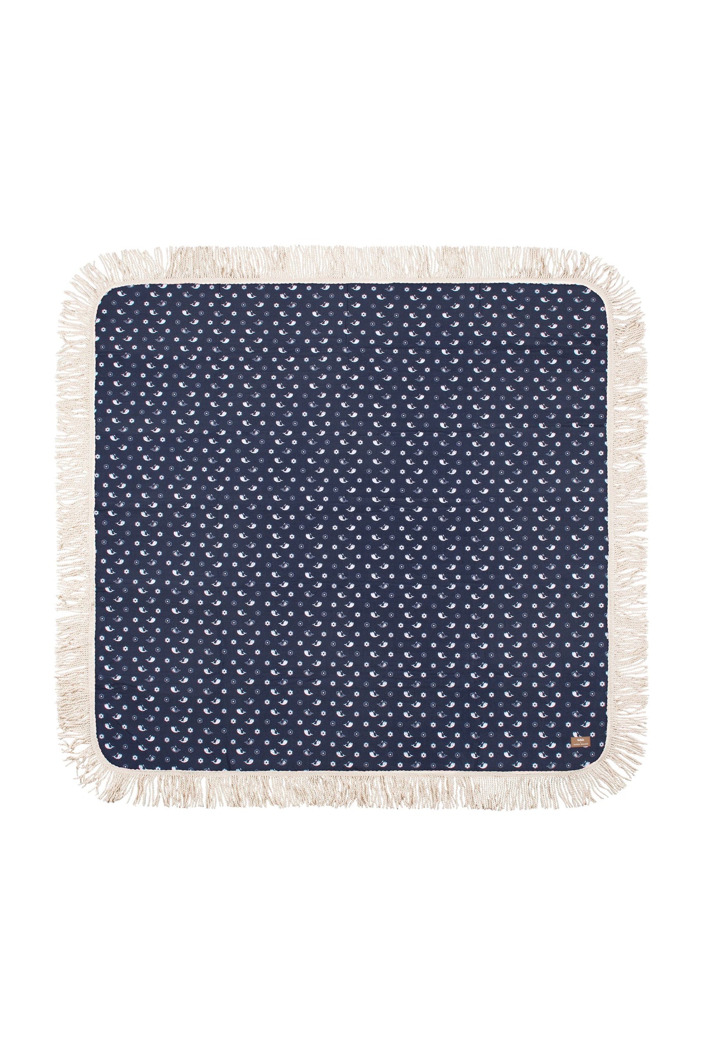 Fringed Picnic Mat Floral Whale Navy
