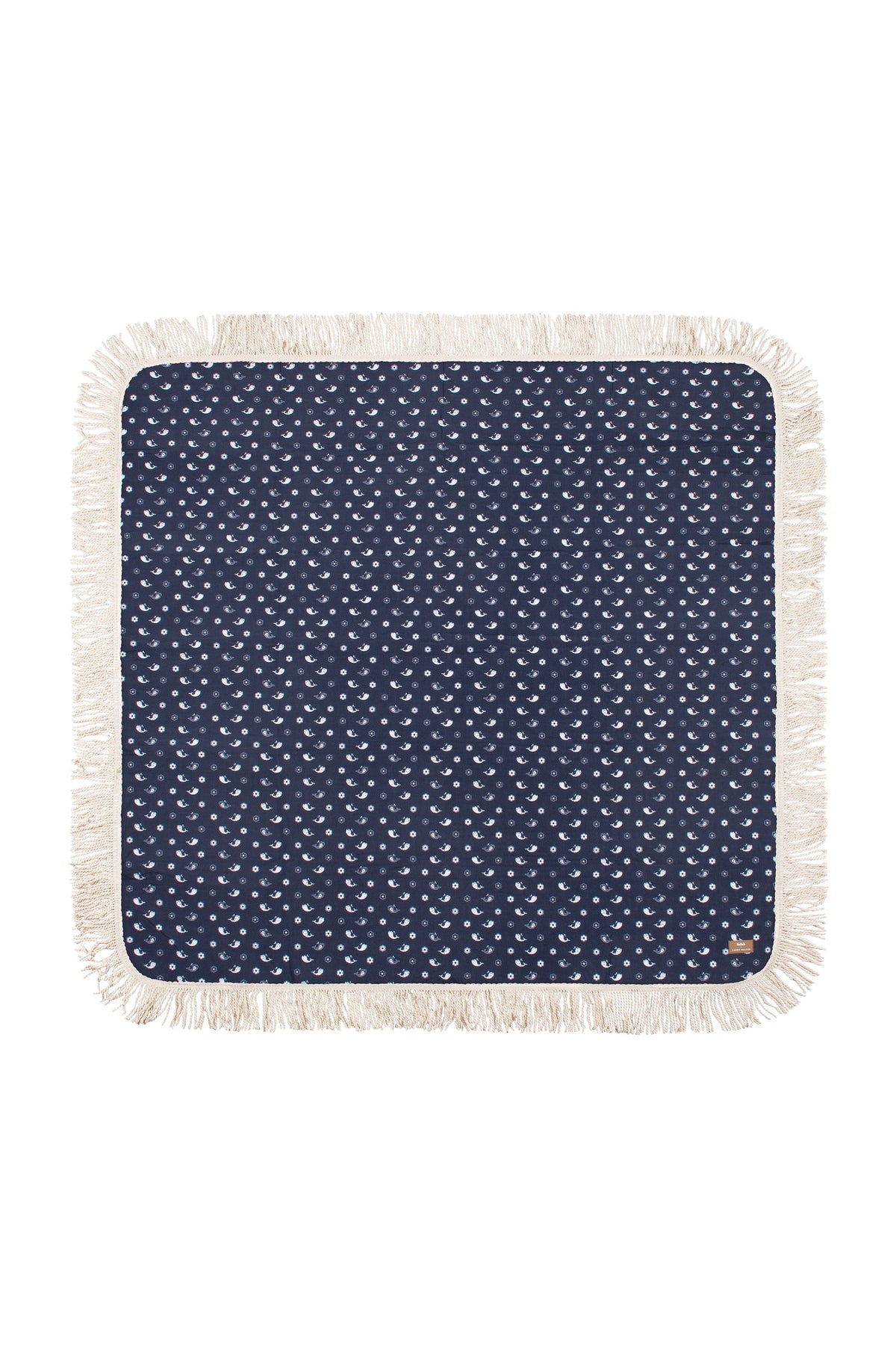 Fringed Picnic Mat Floral Whale Navy