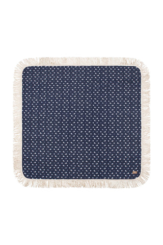 Fringed Picnic Mat Floral Whale Navy