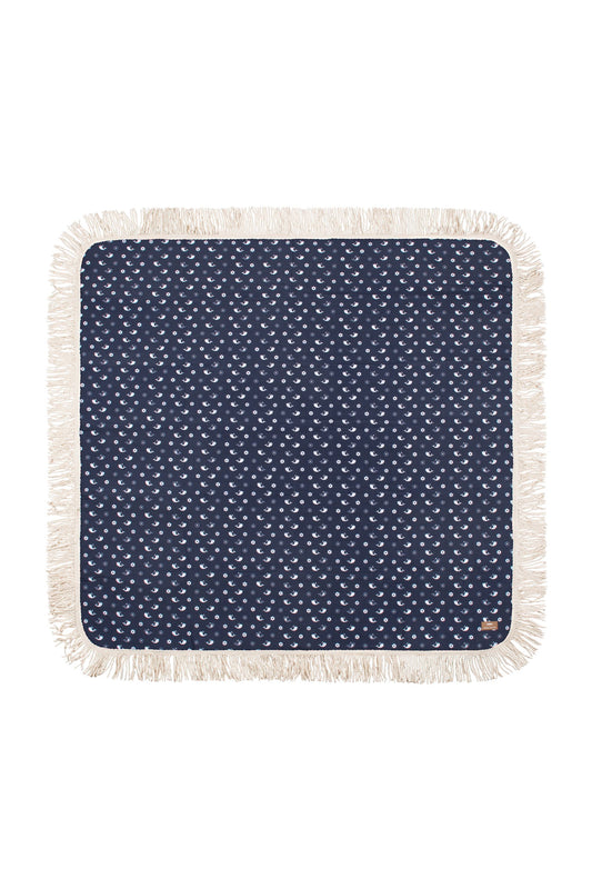Fringed Picnic Mat Floral Whale Navy