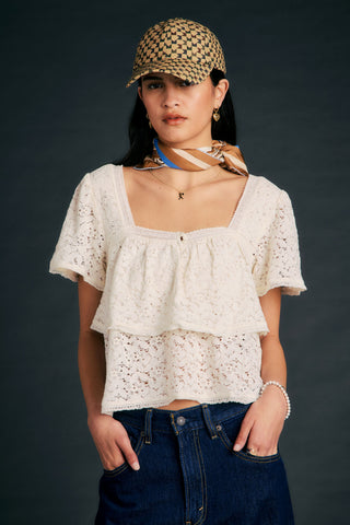 Dom SS Lace Blouse Egret Lace Egret