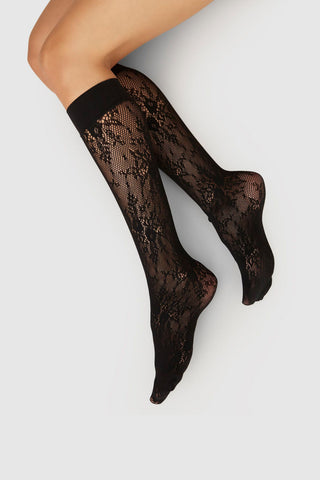 Rosa Lace Knee-Highs Black