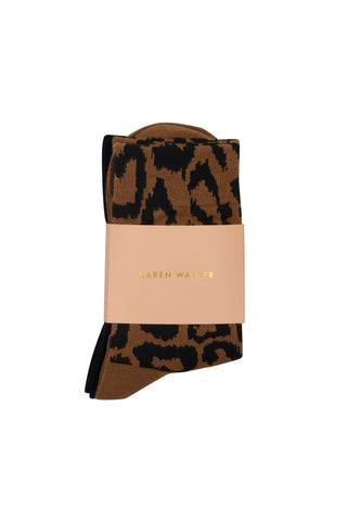 Leopard Socks 2 Pack Tan/Black