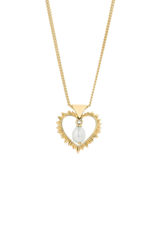 Flaming Heart Necklace with Fresh Water Pearl Gold