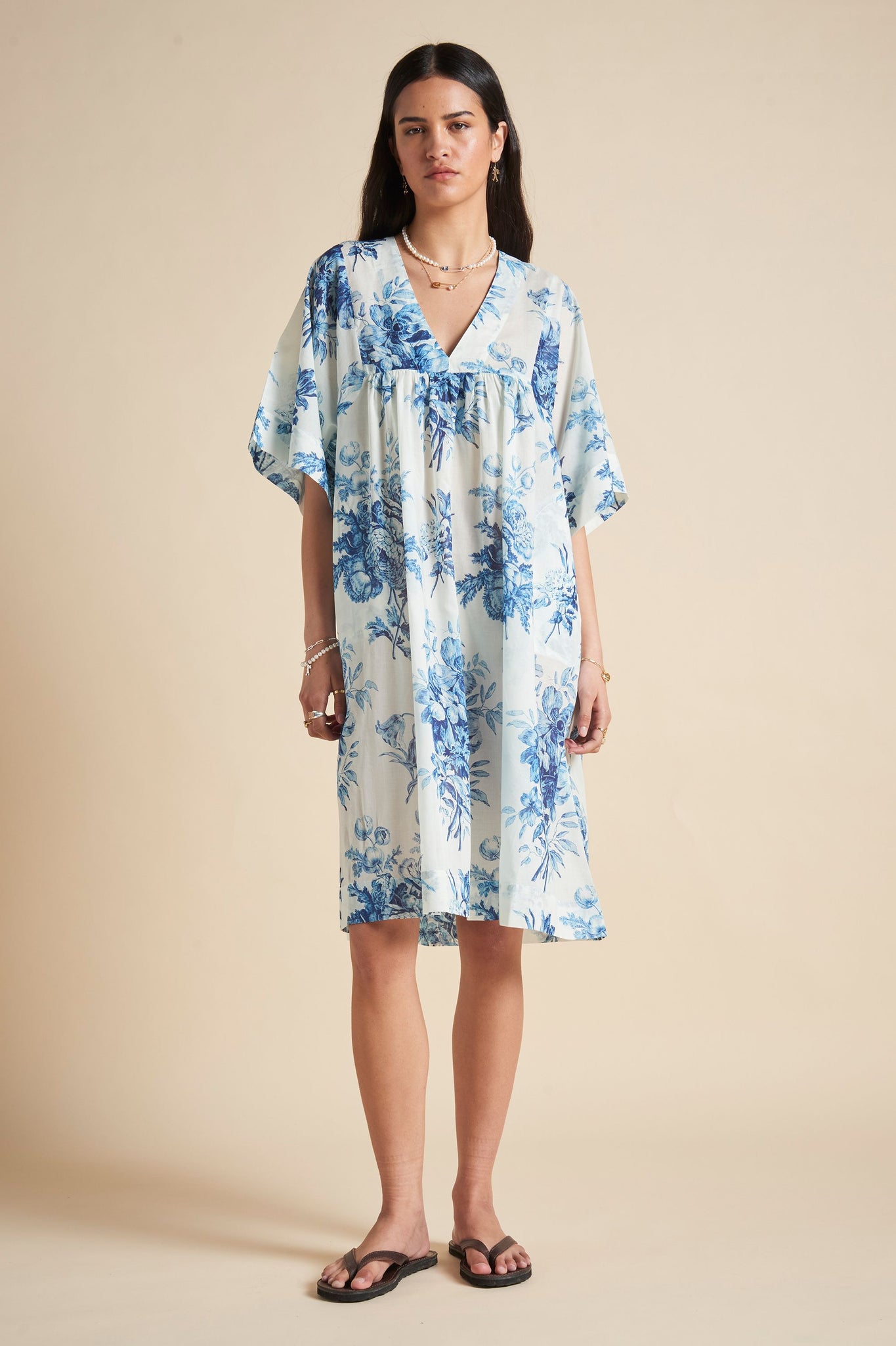 Romantic Floral Kaftan Nightie Teal
