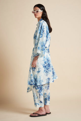 Romantic Floral Midi Wide Sleeve Robe Teal