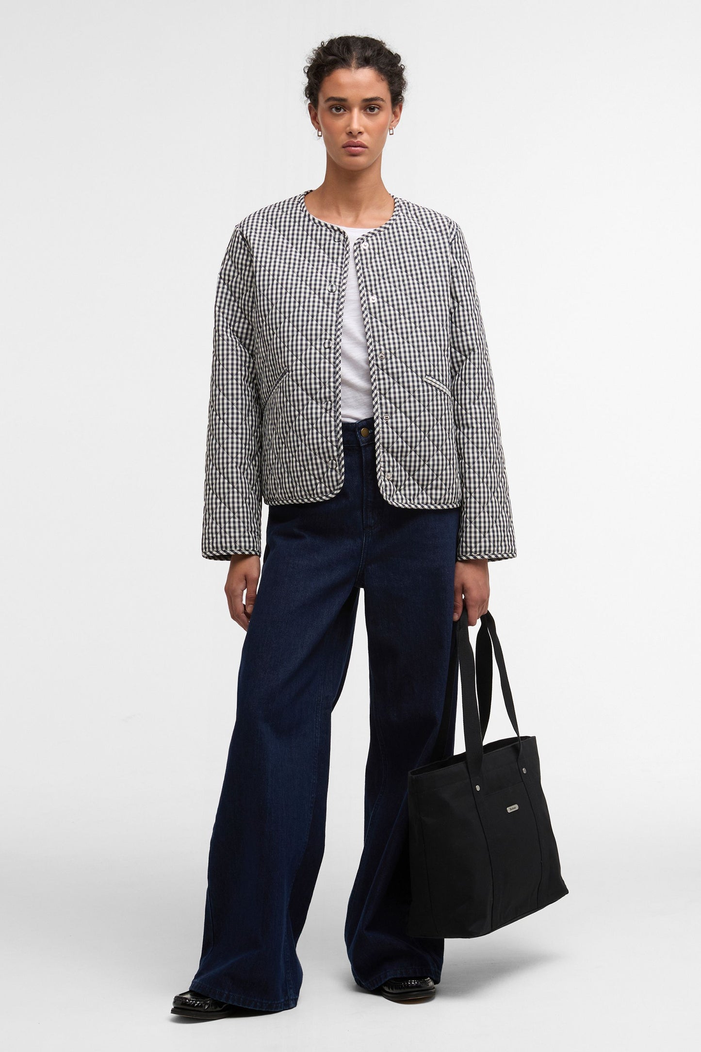 Cashel Check Collarless Quilted Jacket Navy Gingham/Dark Navy