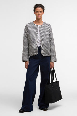 Cashel Check Collarless Quilted Jacket Navy Gingham/Dark Navy