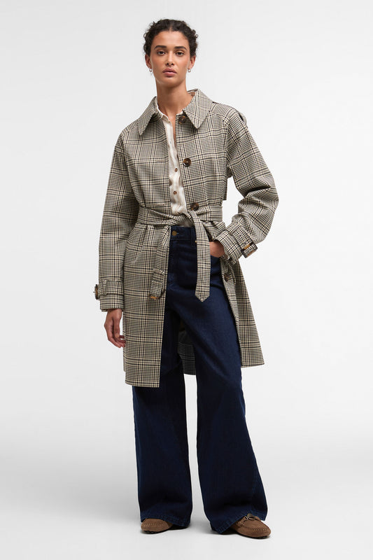 Maia Check Showerproof Trench Olive Prince Of Wales Check