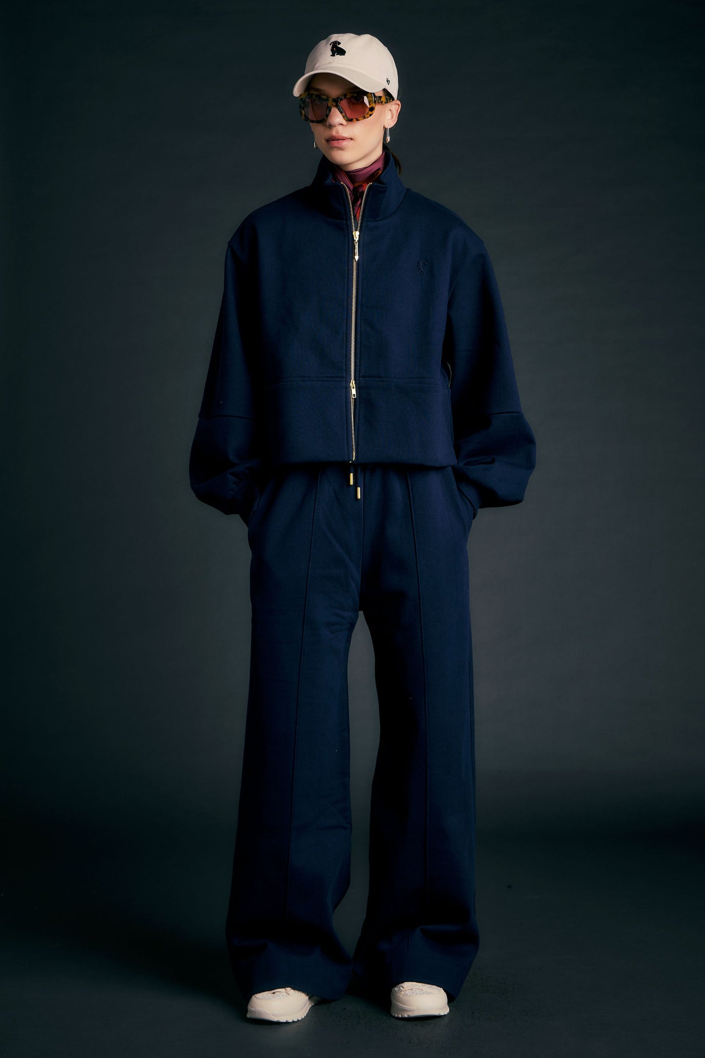Pin Tuck Track Pants Navy