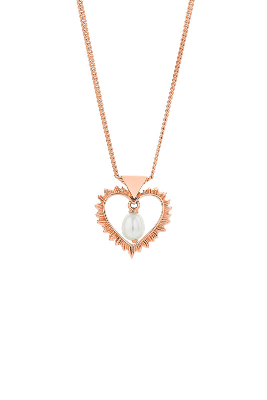 Flaming Heart Necklace with Fresh Water Pearl Rose Gold