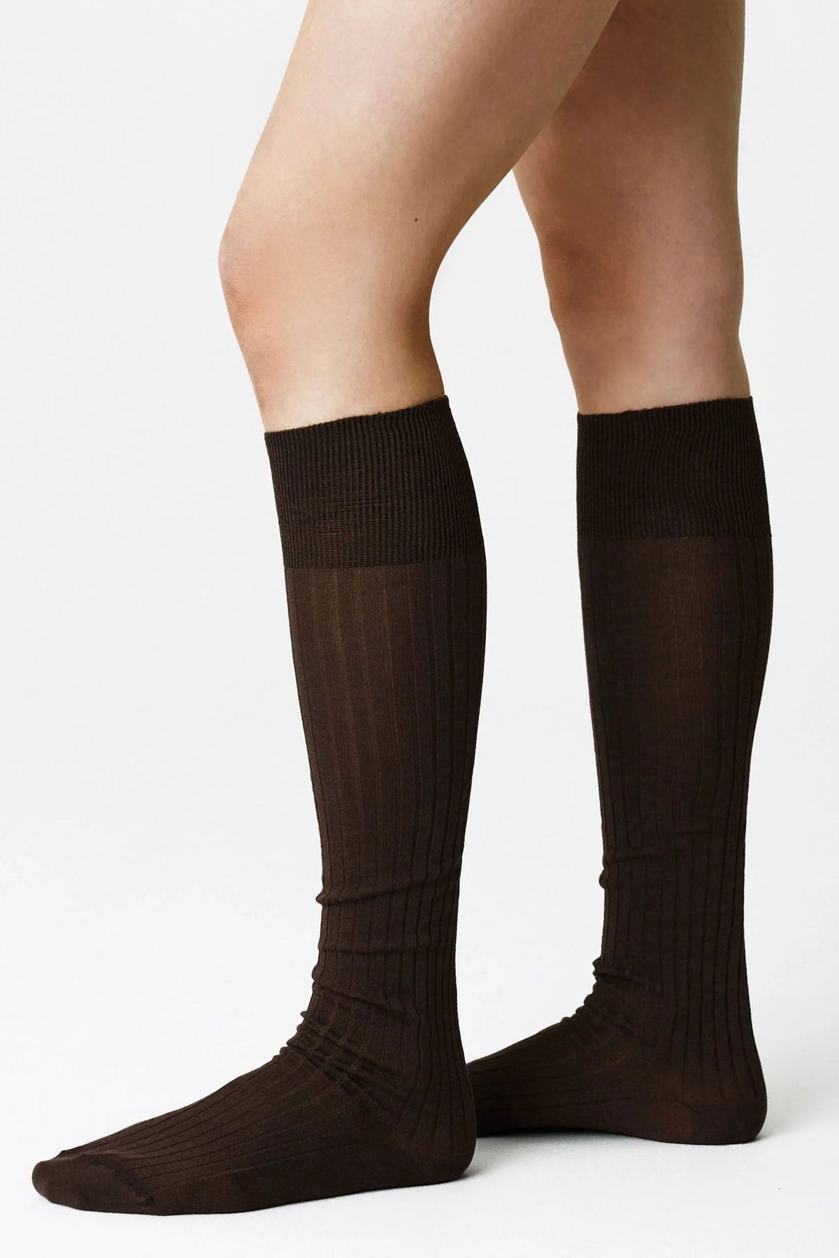 Louelle Ribbed High Sock Dark Brown