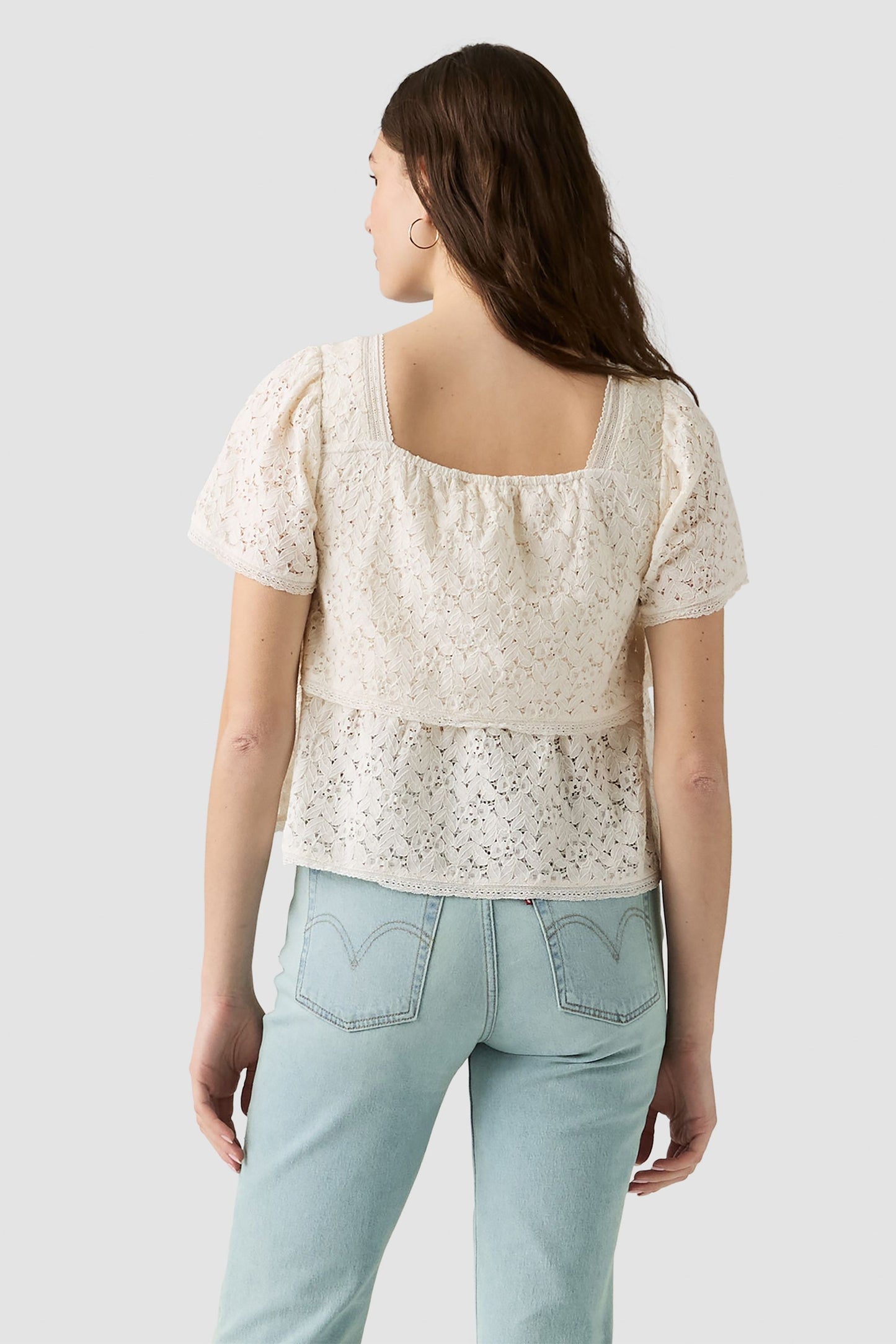 Dom SS Lace Blouse Egret Lace Egret