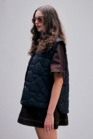 Quilted Monogram Vest Black/Brown