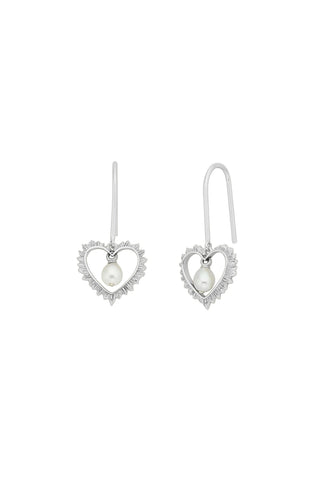 Flaming Heart Earrings with Fresh Water Pearls Silver
