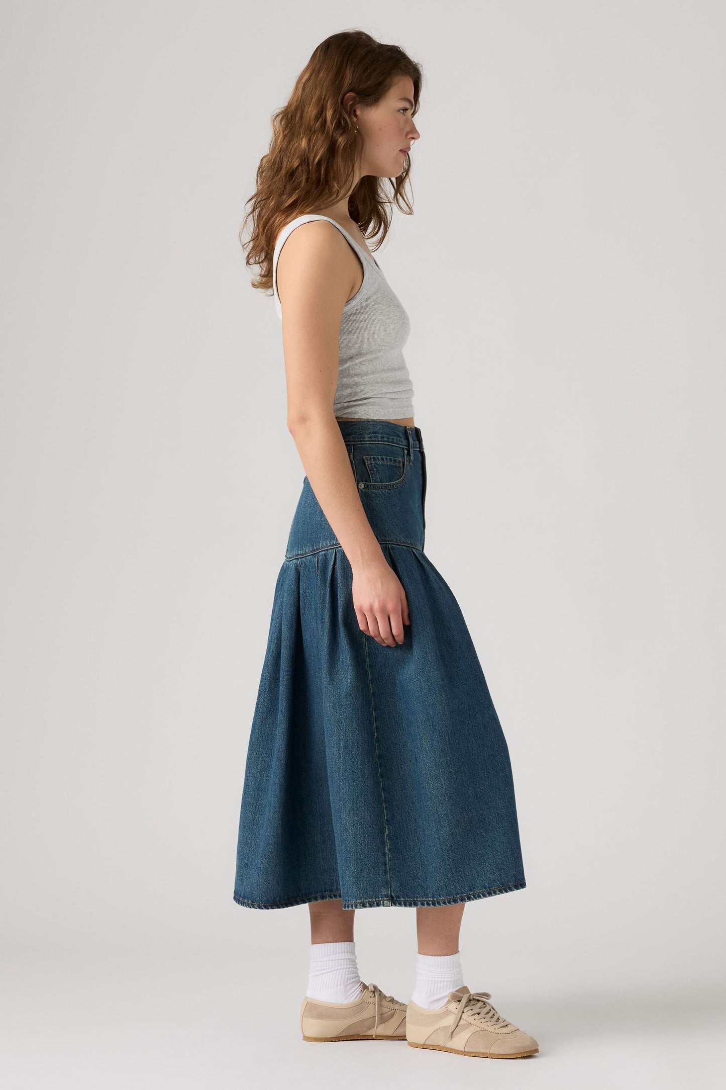 Yoked Pleated Skirt Claim My Heart Indigo