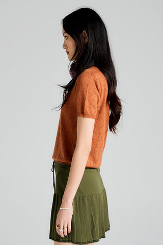 Monogram Pointelle Knit Tee Rust