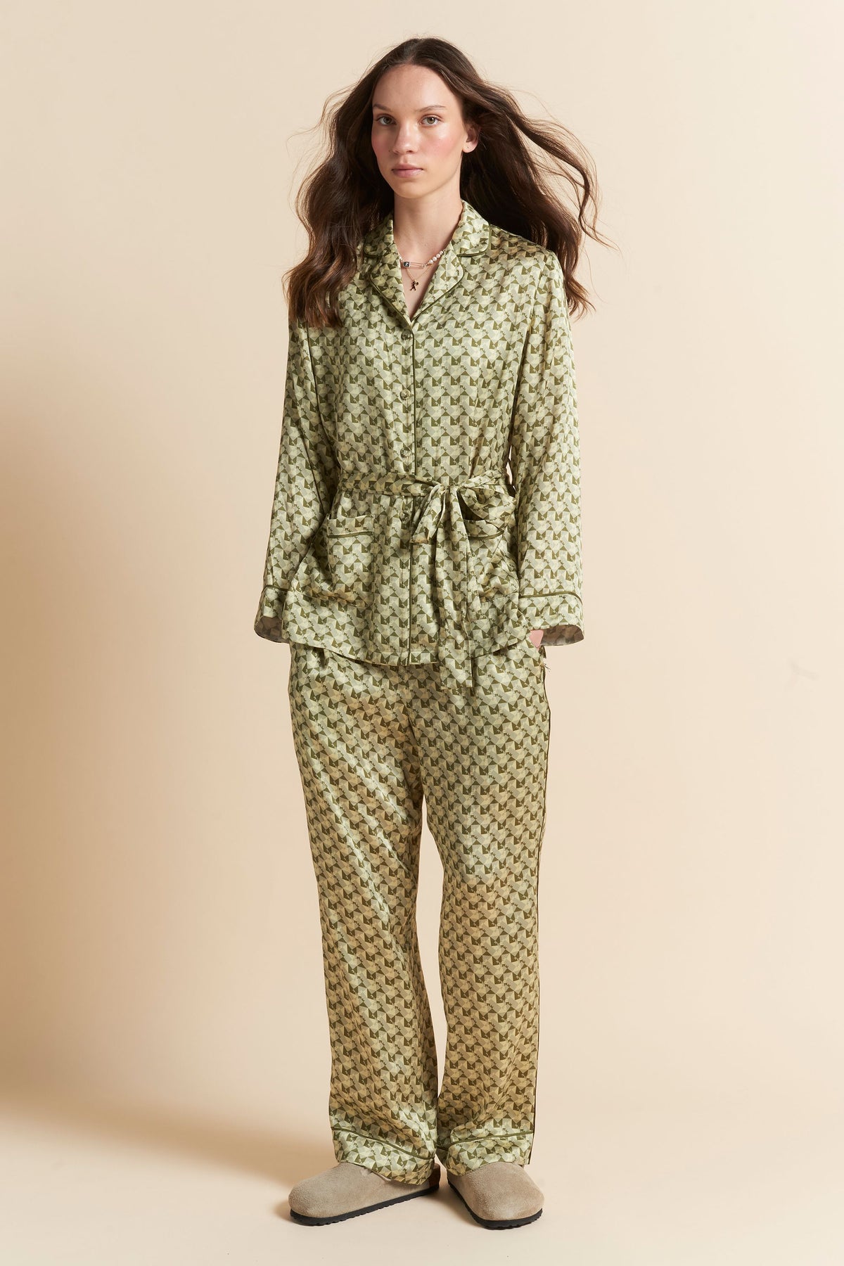 Monogram Tiles Silk Wrap PJ Olive
