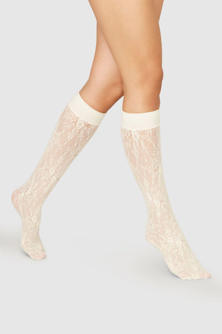 Rosa Lace Knee-Highs Ivory