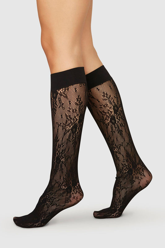 Rosa Lace Knee-Highs Black