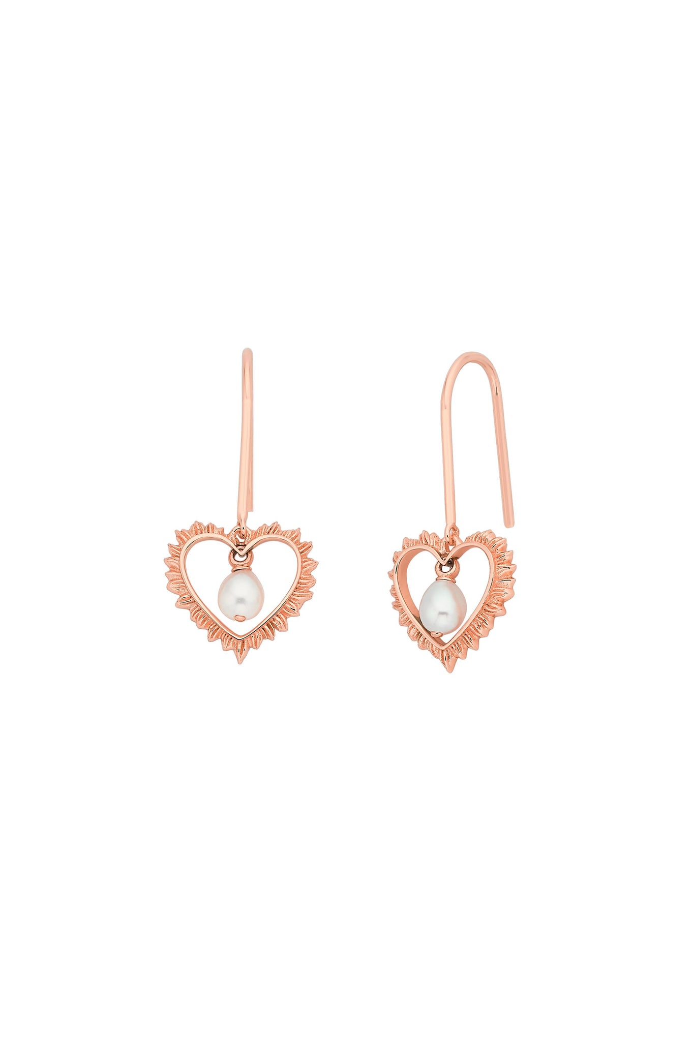 Flaming Heart Earrings with Fresh Water Pearls Rose Gold
