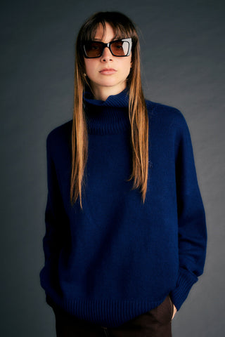 Carmen Oversized Turtleneck Sweater Navy
