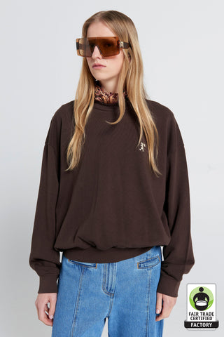 Runaway Girl Organic Cotton Crewneck Sweatshirt Chocolate Brown