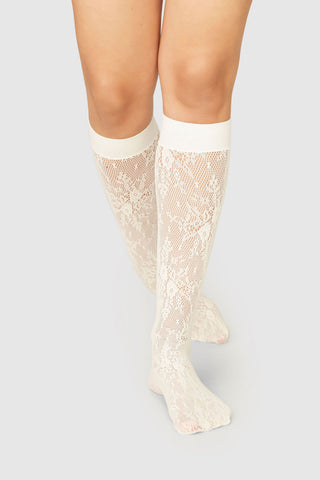 Rosa Lace Knee-Highs Ivory