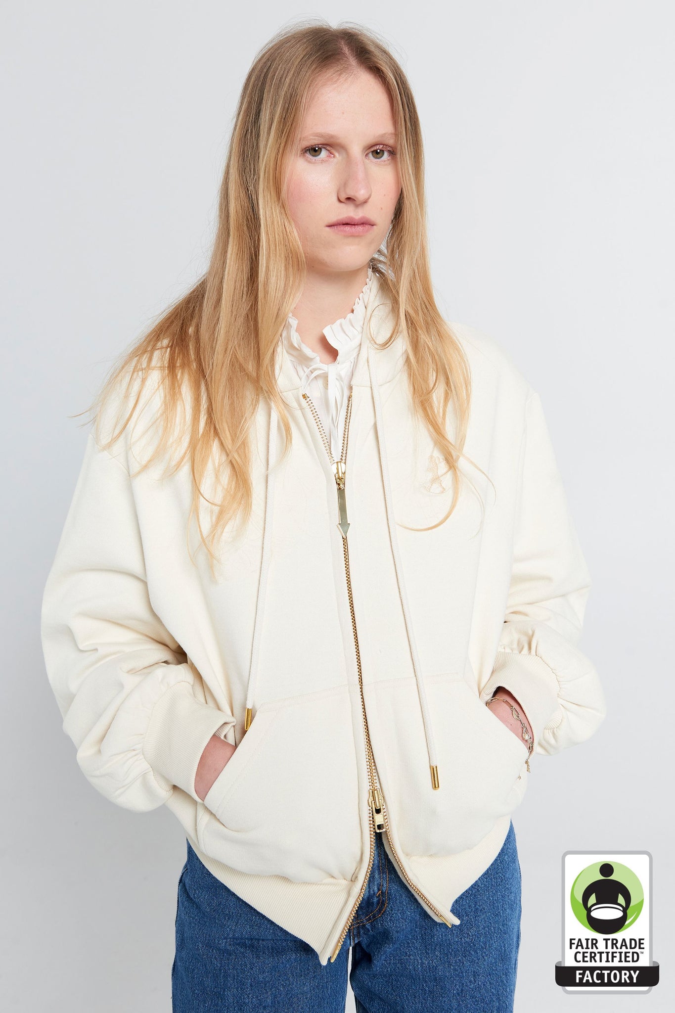 Runaway Girl Cropped Oversized Hoodie Ecru