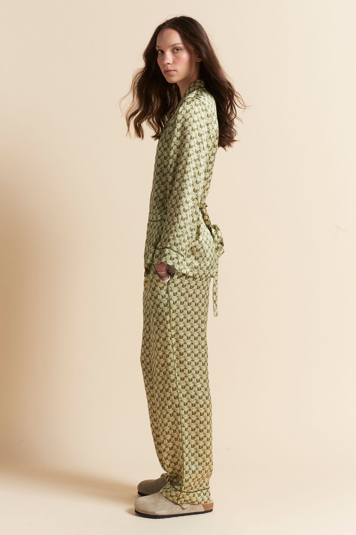 Monogram Tiles Silk Wrap PJ Olive
