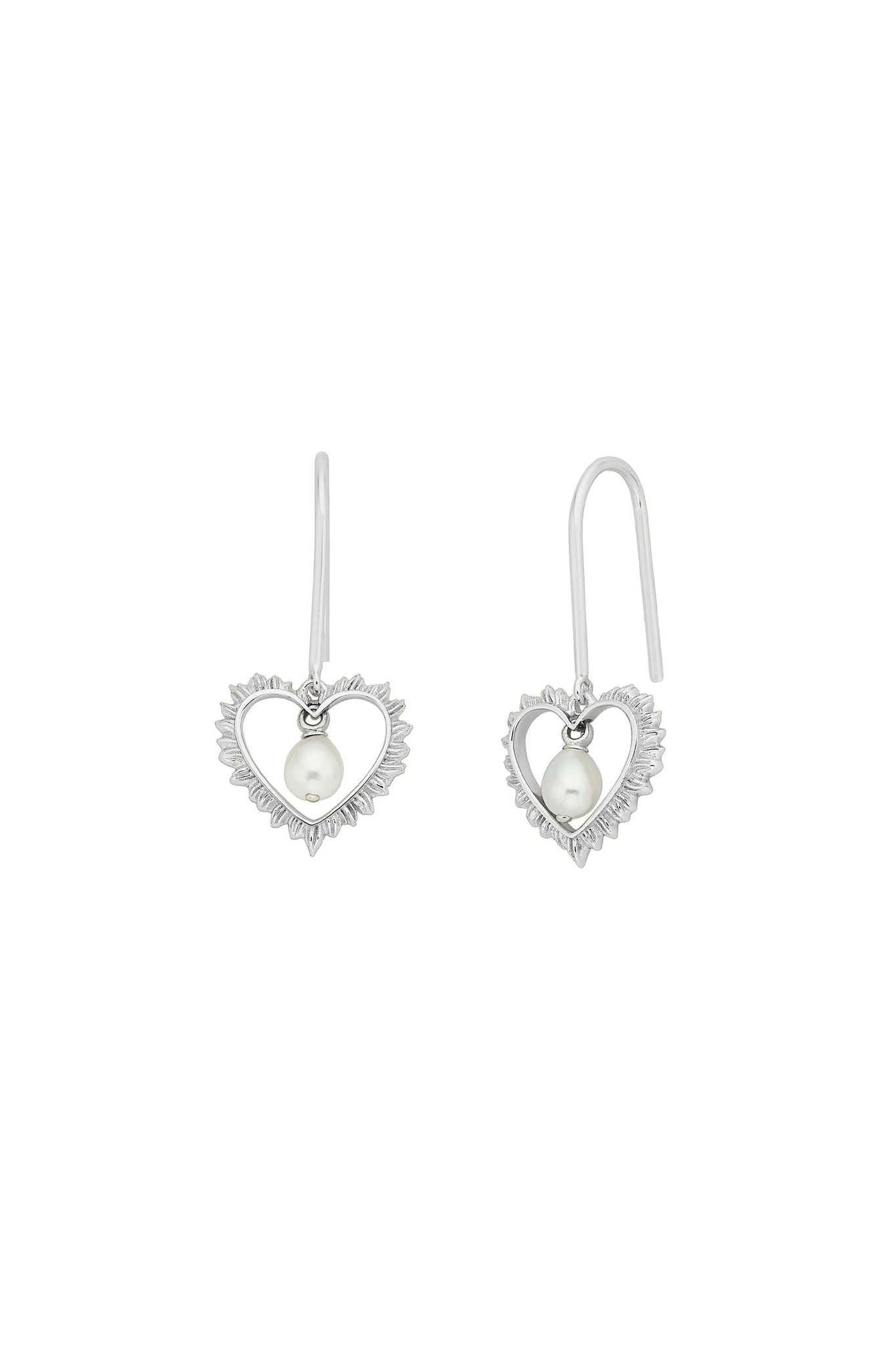 Flaming Heart Earrings with Fresh Water Pearls Silver
