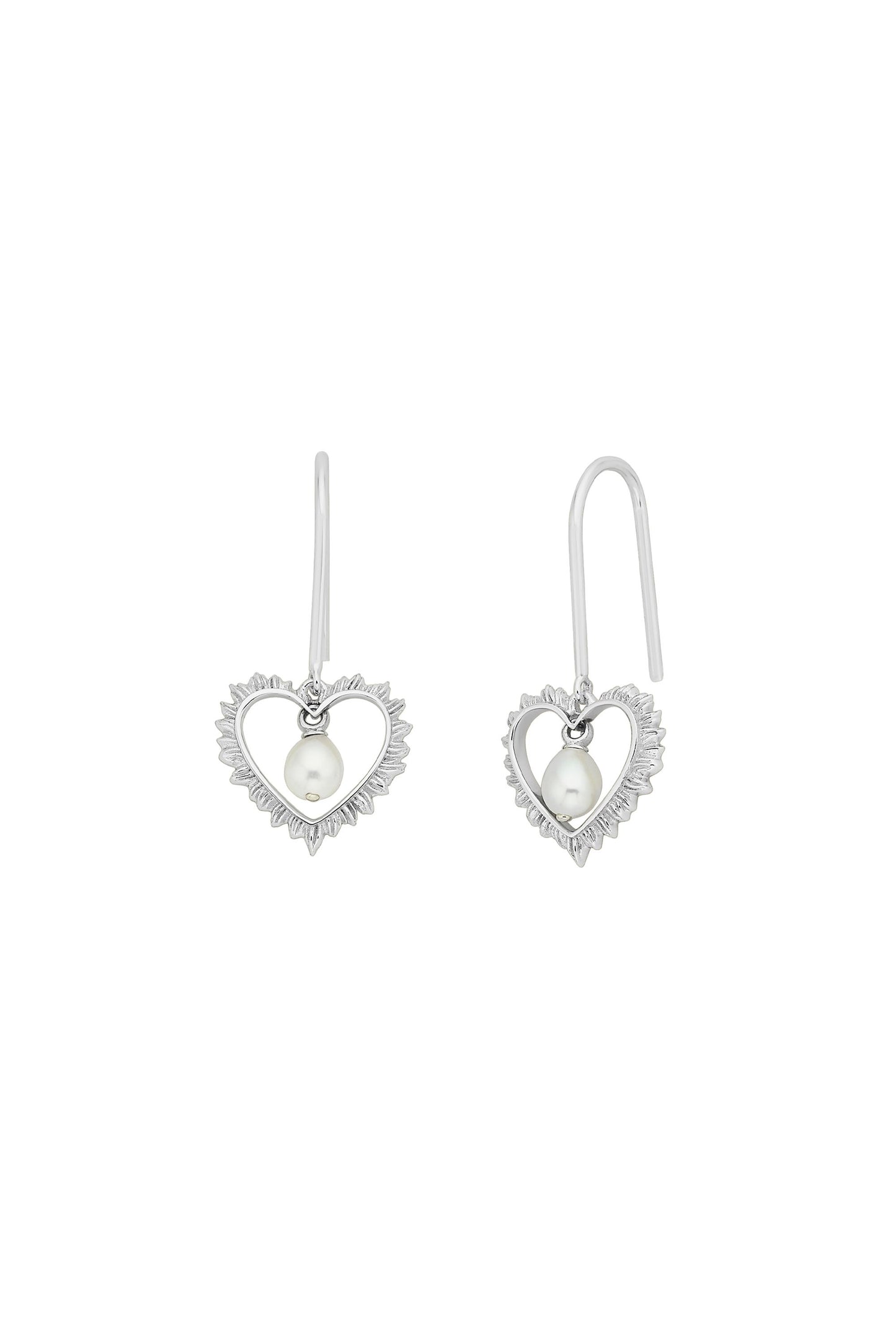 Flaming Heart Earrings with Fresh Water Pearls Silver
