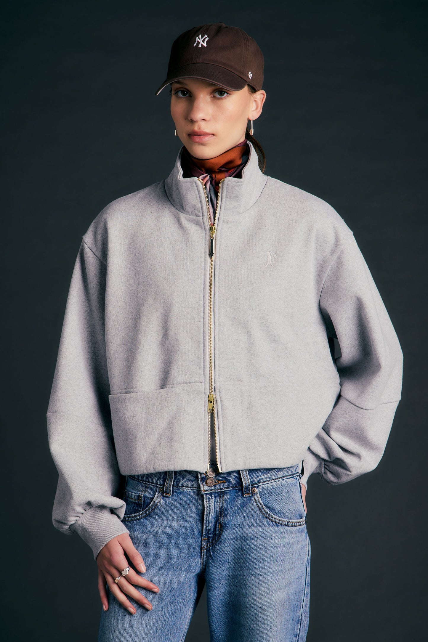 Runaway Zip Front Sweatshirt Grey Marle