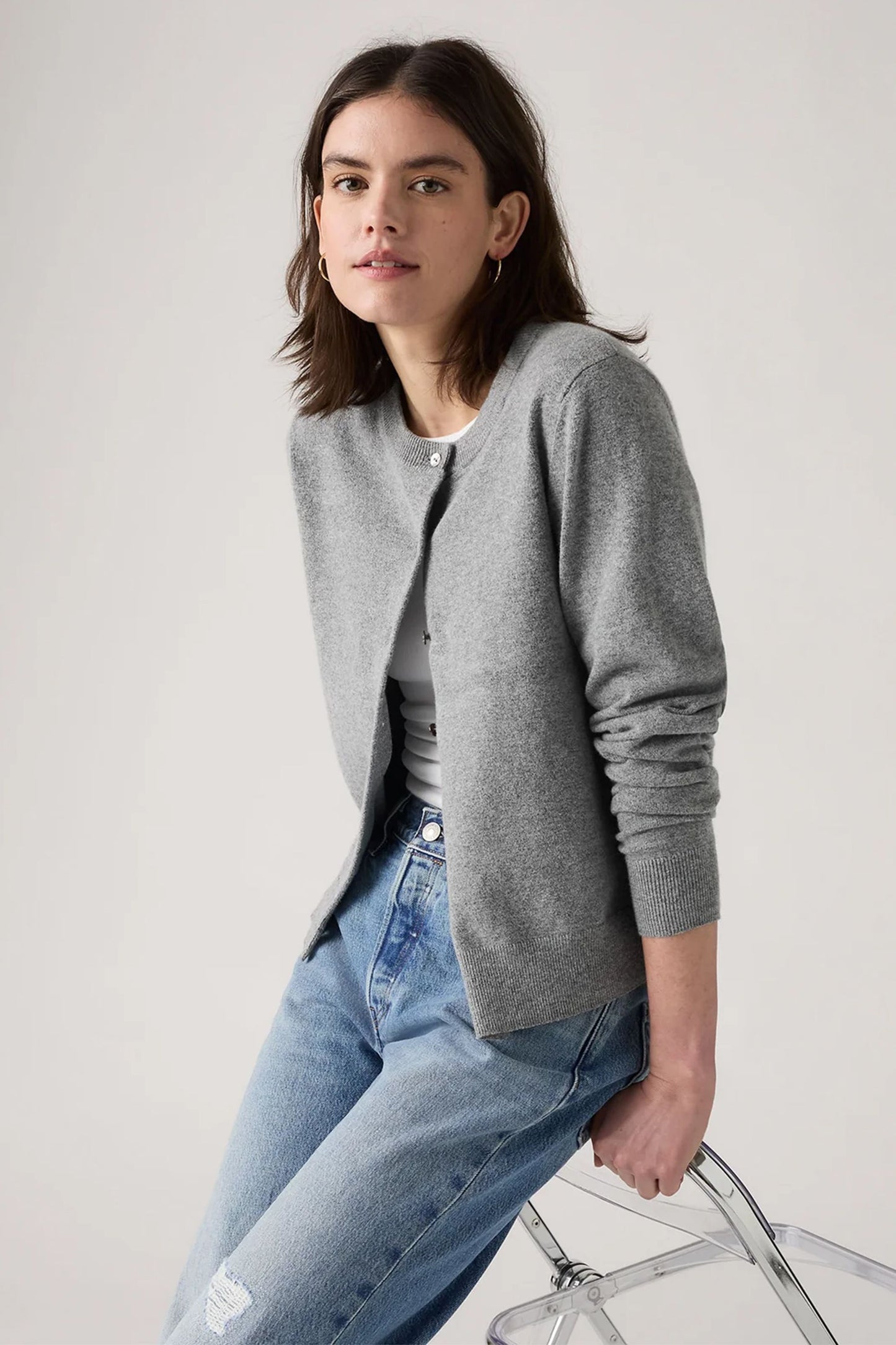 Super Soft Crewneck Cardi Dark Heather Grey