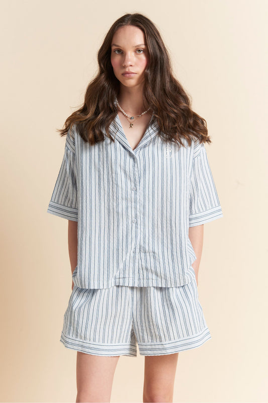 Seersucker Stripe Boxer PJ Sky Blue